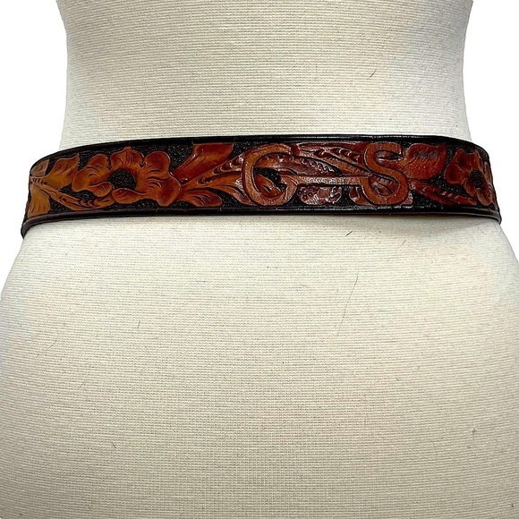 VTG‎ 30s 40s Kirwan-Neilson Floral Tooled Leather Belt Size 30 Cowgirl Western main image 5
